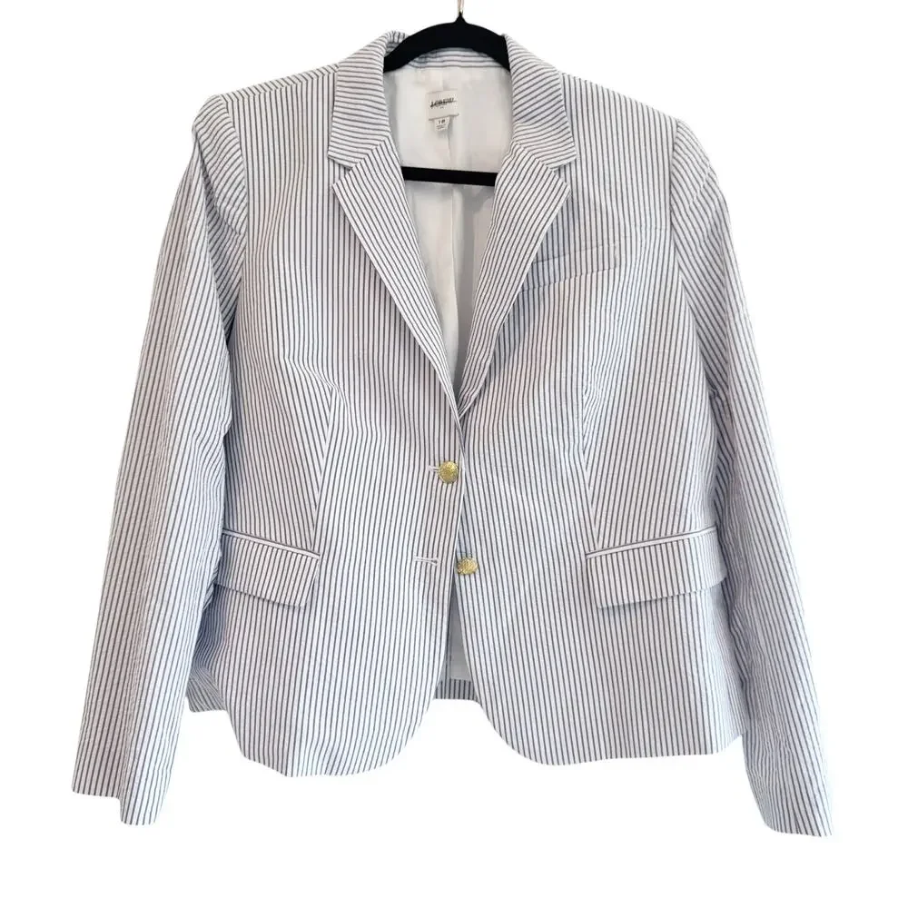 J. Crew Women's Seersucker Schoolboy Blazer Jacket Long Sleeve Size 18 NWOT - Picture 5 of 10